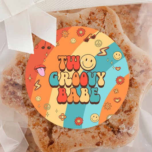 2つのGroovy Babeレトロレインボー2nd誕生日パーティー ラウンドシール