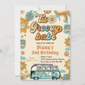 2つのGroovy Babeレトロレインボー2nd誕生日パーティー 招待状 (正面)