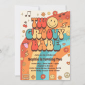 2つのGroovy Babeレトロレインボー2nd誕生日パーティー 招待状 (正面)