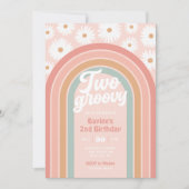 2つのGroovy Bohoレトロデイジー2nd誕生日パーティー 招待状 (正面)
