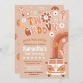 2つのGroovy Bohoレトロ2nd誕生日招待状 招待状 (正面/裏面)