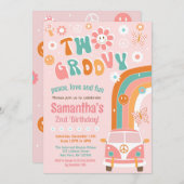 2つのGroovy Bohoレトロ2nd誕生日招待状 招待状 (正面/裏面)