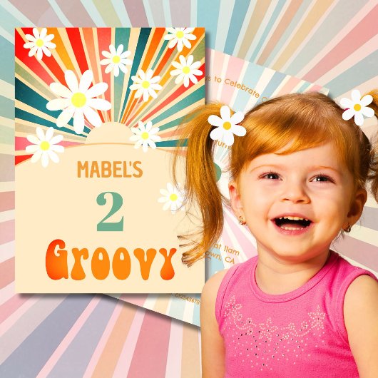 2つのGroovy Sunrayフローラ2番目の誕生日 招待状