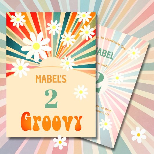 2つのGroovy Sunrayフローラ2番目の誕生日 招待状