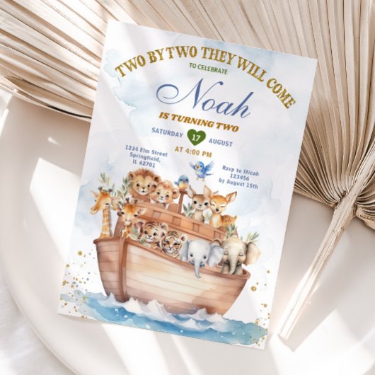 2つのNoah's Ark Animal Safari 2nd Birthday 招待状