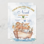 2つのNoah's Ark Animal Safari 2nd Birthday 招待状 (正面/裏面)