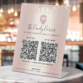 2つのQRコード 支払いはこちら ローズゴールド グリッター ドリップス スイーツ 台座サイン