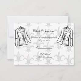 2つのTuxedo新郎ゲイ結婚の応答カード 出欠カード