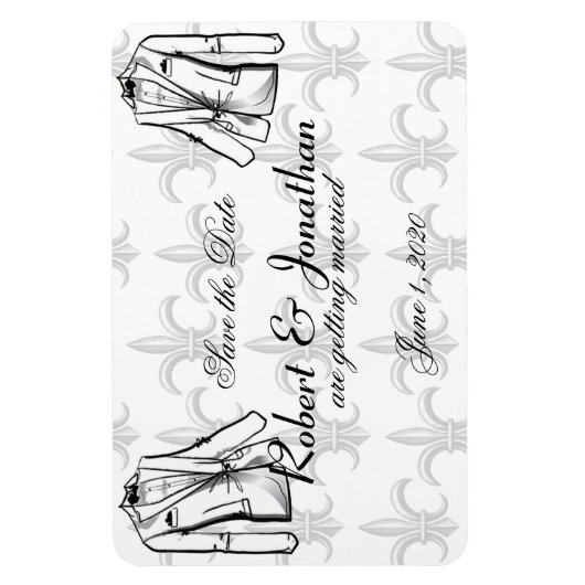 2つのTuxedo新郎ゲイ結婚式の日付を保存 マグネット (縦)