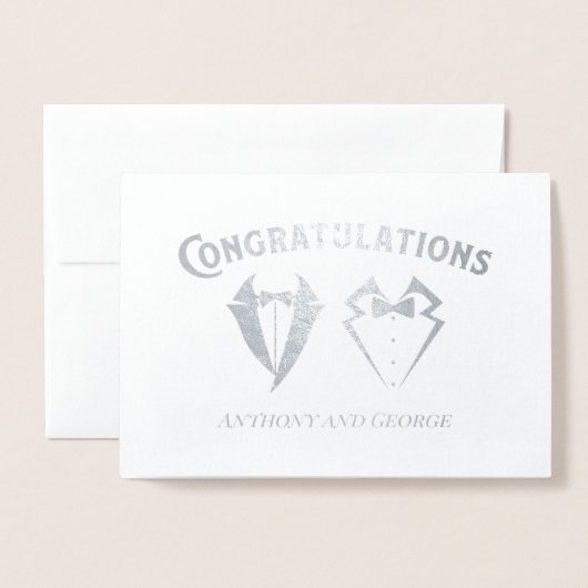 2つのTuxedo LGBTQ婚約おめでとう 箔カード (封筒付き正面)