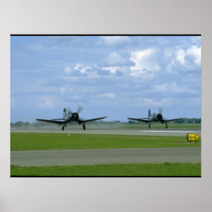 2つのVshod F4U Corsairs、Landing_WWII飛行機 ポスター
