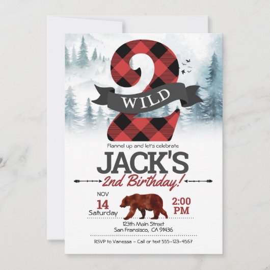 2つのWild Invitation、Lumberjack 2nd Birthday 招待状 (正面)