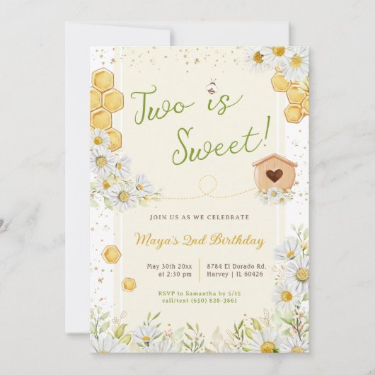 2つはスウィート(昆虫)マルハナバチ第2の誕生日パーティー 招待状 (正面)