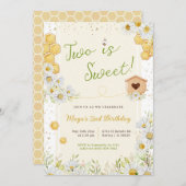 2つはスウィート(昆虫)マルハナバチ第2の誕生日パーティー 招待状 (正面/裏面)
