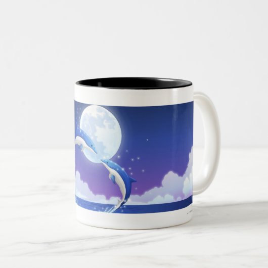 2つは水のイルカの素早く書き留めをボトルゆっくり進ました ツートーンマグカップ (正面右)