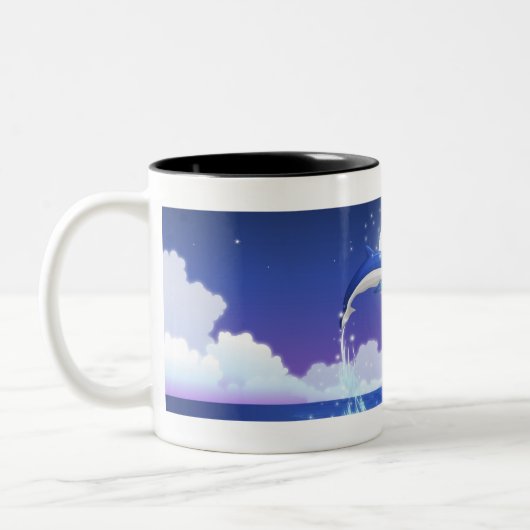 2つは水のイルカの素早く書き留めをボトルゆっくり進ました ツートーンマグカップ (左)