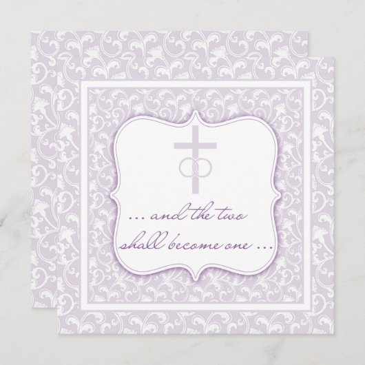 2つは1キリスト教の結婚式のラベンダーになります 招待状 (正面/裏面)