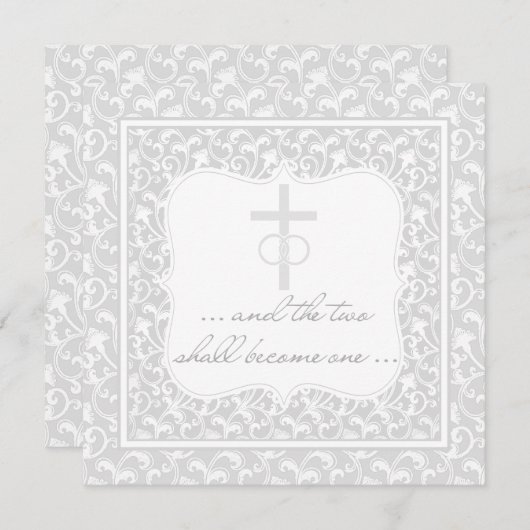 2つは1キリスト教の結婚式の銀になります 招待状 (正面/裏面)