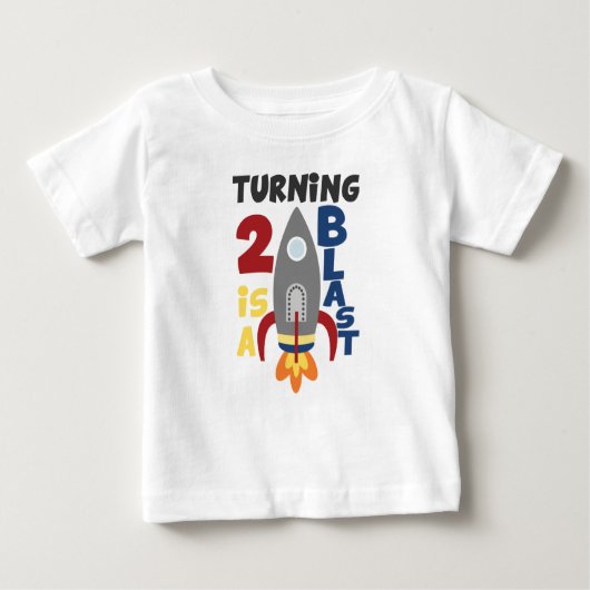 2つを回す誕生日のロケットの第2ワイシャツは送風です ベビーTシャツ (正面)