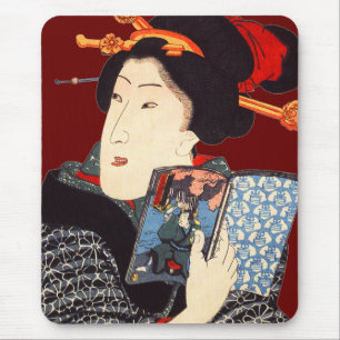 2つを読んでいる日本のな女性 マウスパッド