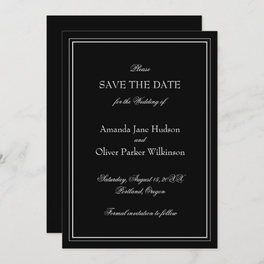 2つエレガントのカードとスクリ縁どップ文字 セーブザデート (正面/裏面)