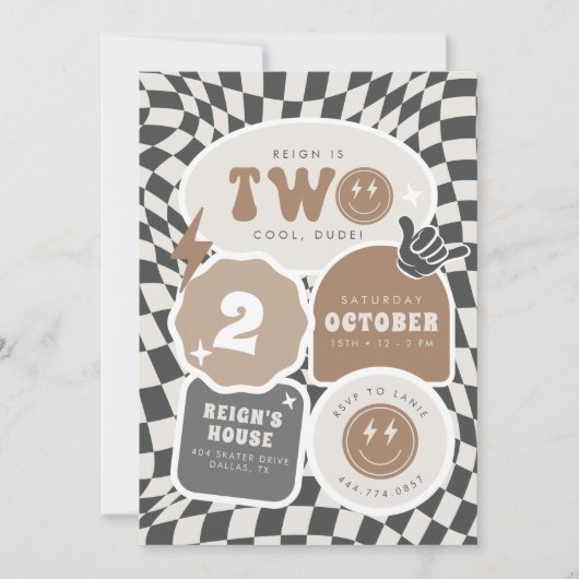 2つクールだ! | ボーイズ第2レトロスケーター誕生日 招待状 (正面)