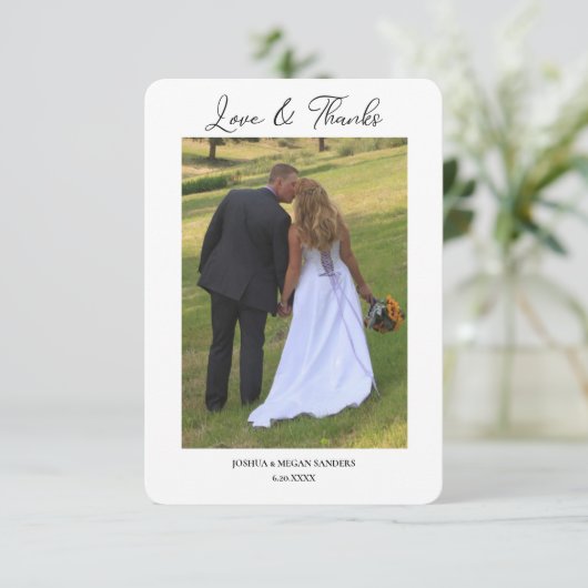 2つモダンの写真結婚の愛と感謝していの サンキューカード (スタンド正面)
