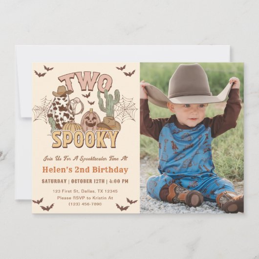 2つ不気味の2つの誕生日ウェスタンパーティー写真 招待状 (正面)
