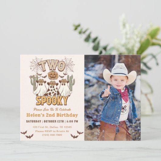 2つ不気味の2つの誕生日ウェスタンパーティー写真 招待状 (スタンド正面)
