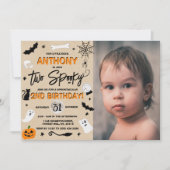 2つ不気味!ハロウィーン2回目の誕生日の写真 招待状 (正面)