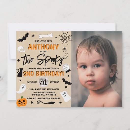 2つ不気味!ハロウィーン2回目の誕生日の写真 招待状 (正面)