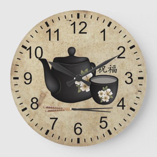 2つ中国のの"s"の賛美お茶 ラージ壁時計 (正面)