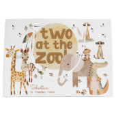 2つ動物園サファリ第2動物子供の誕生日 ラージペーパーバッグ (正面)