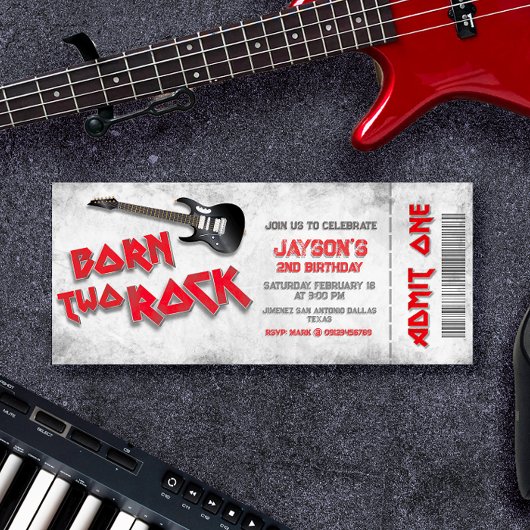 2つ生まれのロック – 2nd誕生日チケット招待状 招待状