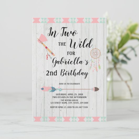 2で種族素朴なBoho野生の第2誕生日 招待状 (スタンド正面)