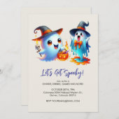 2よくはしゃぐ人の幽霊は魔女の帽子、ハロウィーン 招待状 (正面/裏面)