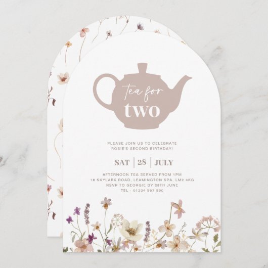 2アーチ用ティーフローラ誕生日招待状 招待状 (正面/裏面)