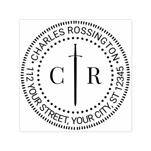 2イニシャルモノグラムケルト剣名返却用アドレス セルフインキングスタンプ (デザイン)