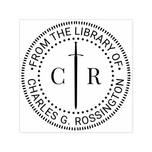 2イニシャルモノグラムケルト剣書図書名 セルフインキングスタンプ (デザイン)