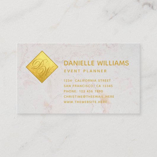 2イニシャルモノグラムフェイクゴールドフォイルホワイトマーブル 名刺 (裏面)