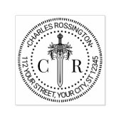 2イニシャルモノグラムフローラ剣#4名住所 セルフインキングスタンプ (デザイン)