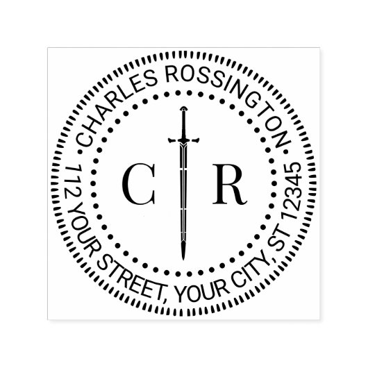 2イニシャルモノグラム剣#1名差出人住所 セルフインキングスタンプ (デザイン)