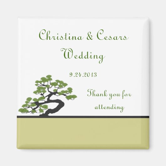 2インチ×2インチ 発表用 マグネット 和風 緑の盆栽 (正面)