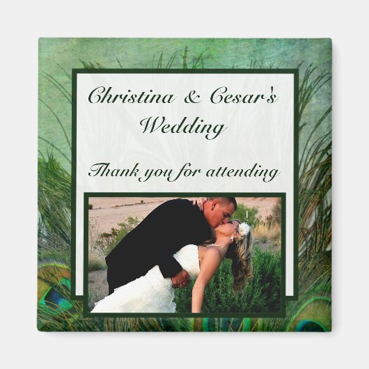 2インチ×2インチ 発表用 マグネット 孔雀 緑の羽根 (正面)