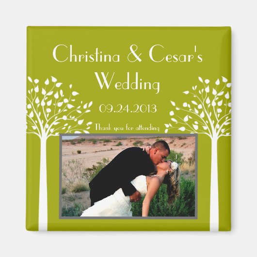 2インチ×2インチ 発表用 マグネット 現代の緑の木 白 (正面)