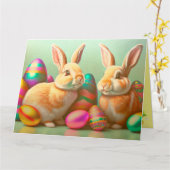 2イースターバニーとエッグコレクション カード (黄色い花)
