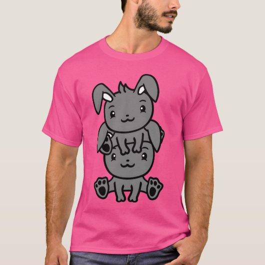 2ウサギ友情クルーのカップルが各Fに座る Tシャツ (正面)