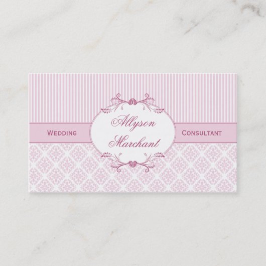#2エレガントなヴィンテージのピンクの白いダマスク織は縞で飾ります 名刺 (正面)