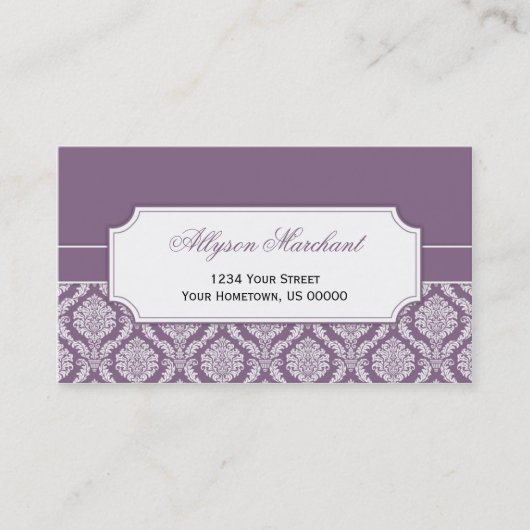 #2エレガントなヴィンテージの挨りだらけの紫色の白いダマスク織 名刺 (正面)
