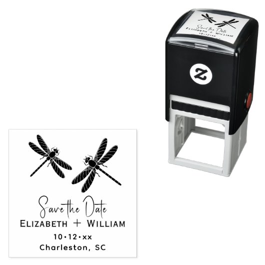 2エレガントトンボ結婚イのカップルの日付を保存 セルフインキングスタンプ (インサイチュ)